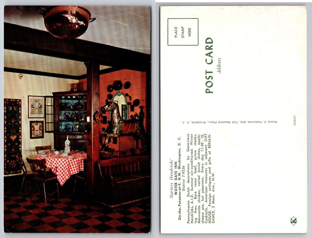 Water Gate Inn Washington DC Postcard Marjory Hendricks Pennsylvania Dutch Decor