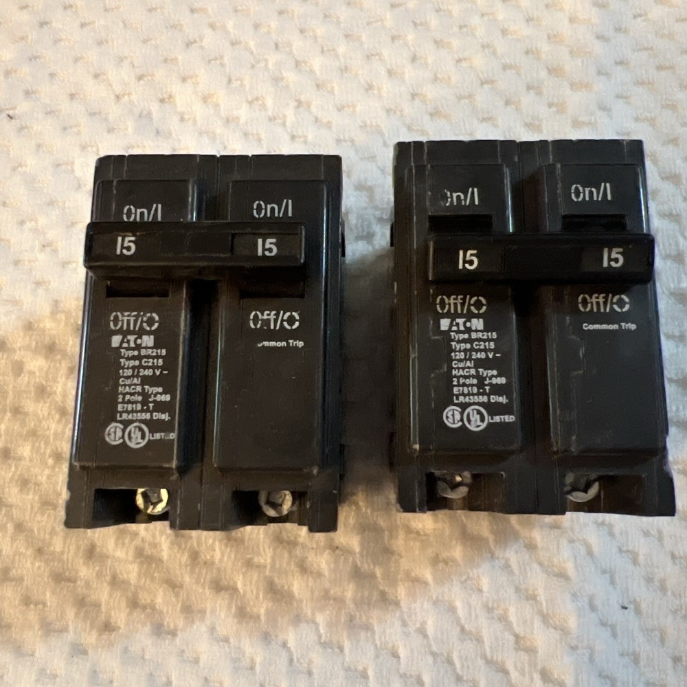 Lot of 2 Circuit Breakers Eaton Cutler Hammer BR215 15 Amp 2 Pole 120/240V
