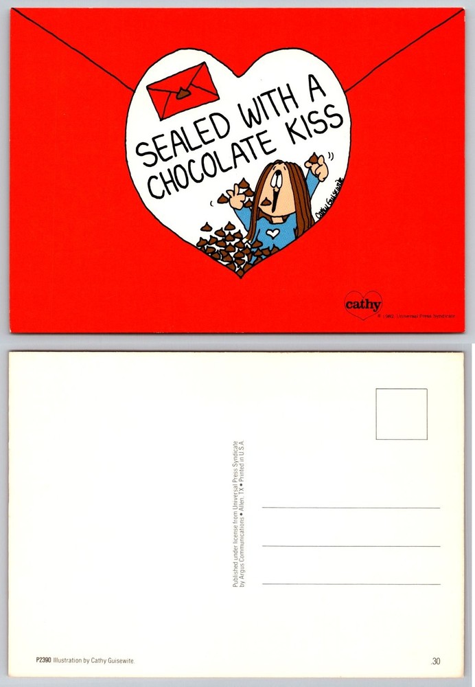 Cathy Comic Strip Postcard 1982 Sealed With a Chocolate Kiss Valentine
