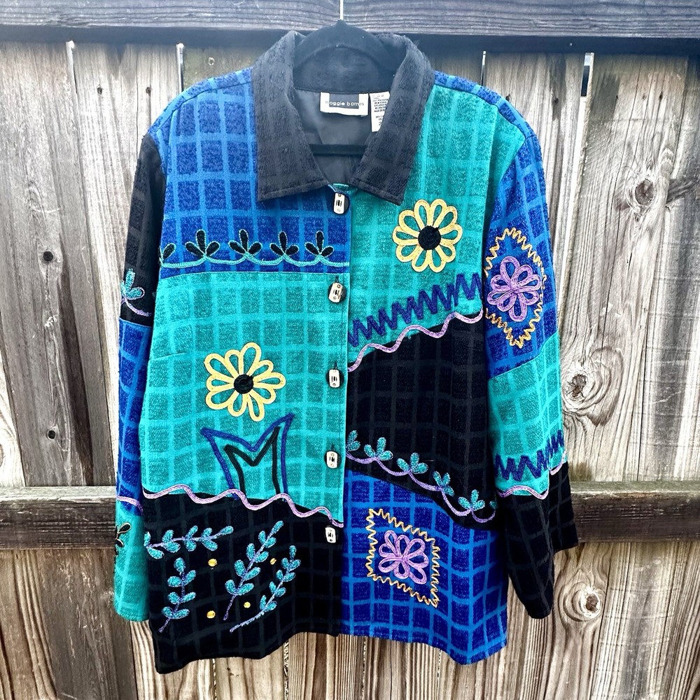 VTG 90s Y2K Maggie Barnes Floral Embroidered Blazer Style Plus Size Jacket 2X