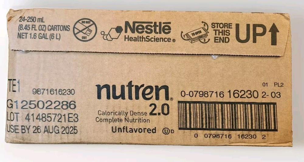 Nestle Nutren 2.0 Feeding Formula Unflavored 8.45 oz. Case of 24, Exp 08/26/2025