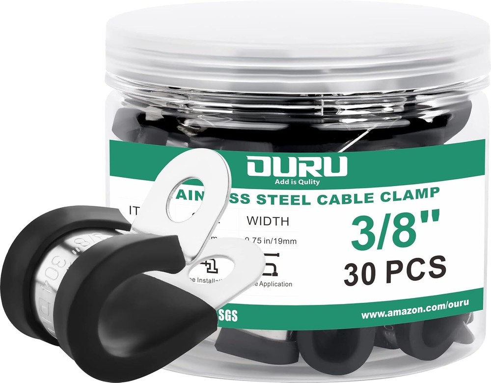 30pcs 3/8 Inch Rubber-Coated Stainless Steel Cable Clamps with Cushioned Insulation
