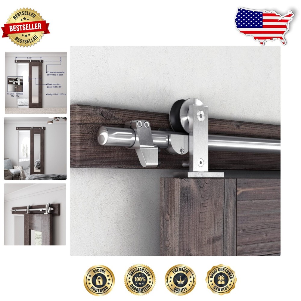 Heavy-Duty Barn Door Track System - 4 Feet Stainless Steel for Easy Installation