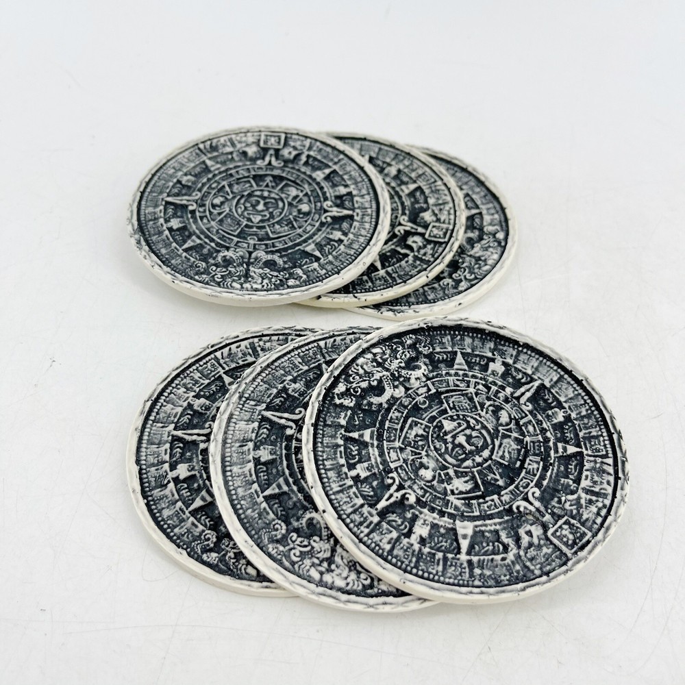 Set of 6 Aztec Calendar Resin Coasters for Barware and Liquor