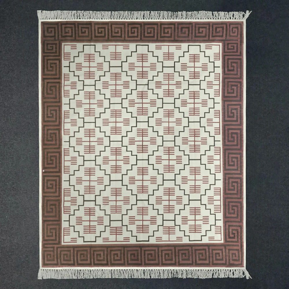 Handwoven Cotton Dhurrie Kilim Rug Color Brown, Beige Handmade Design Carpet Rug