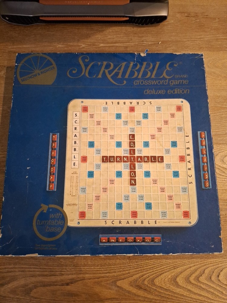 Vtg Scrabble Deluxe Edition 1977 Crossword Game Turntable Base Selchow Righter