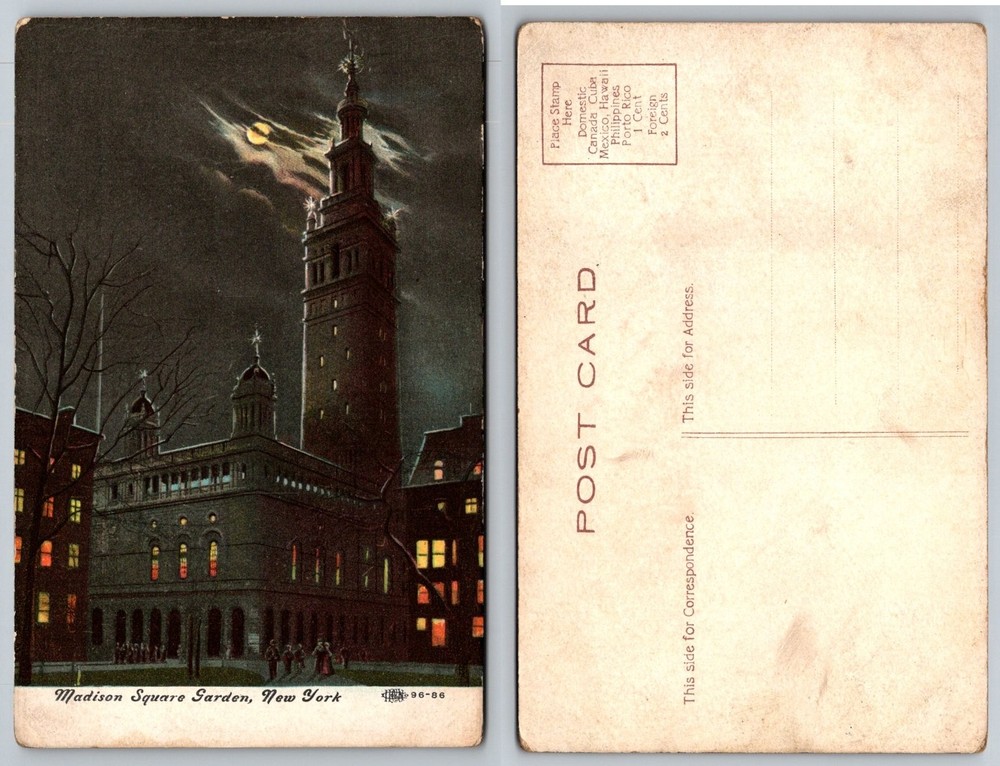 Vintage Madison Square Garden NYC Night Moon Postcard Stanford White Era