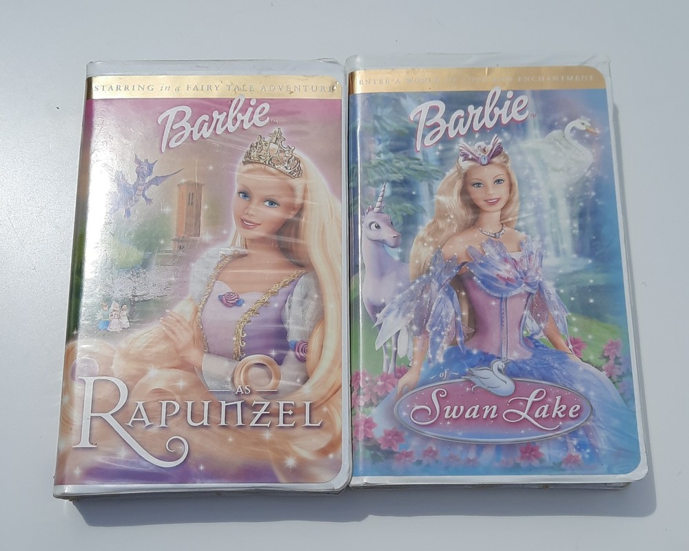 Barbie Swan Lake Rapunzel VHS Lot Clam Shell Tested Kids Movies Fairy Tale Video