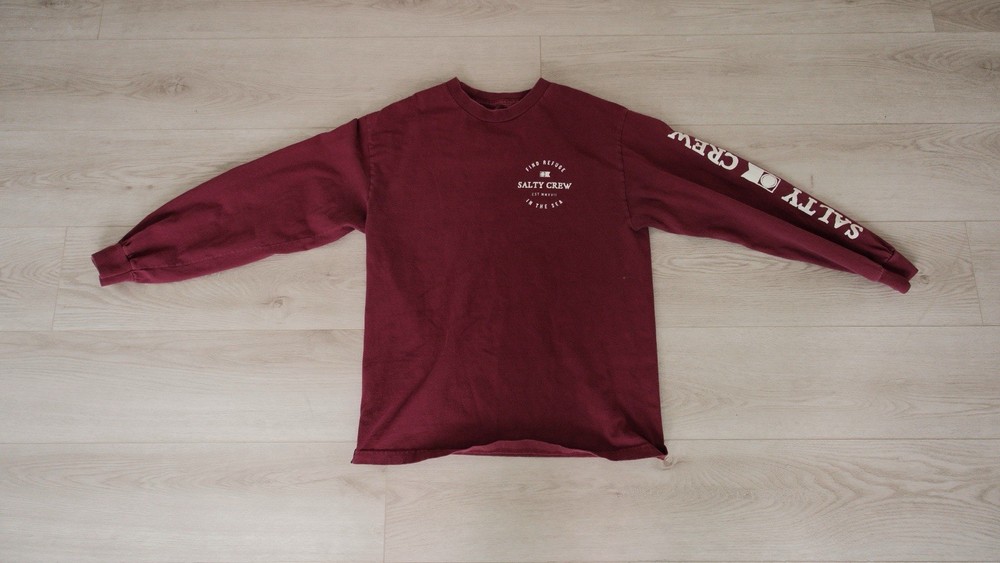 Salty Crew Burgundy Cotton Long Sleeve Graphic Men's T-Shirt Crew Neck M