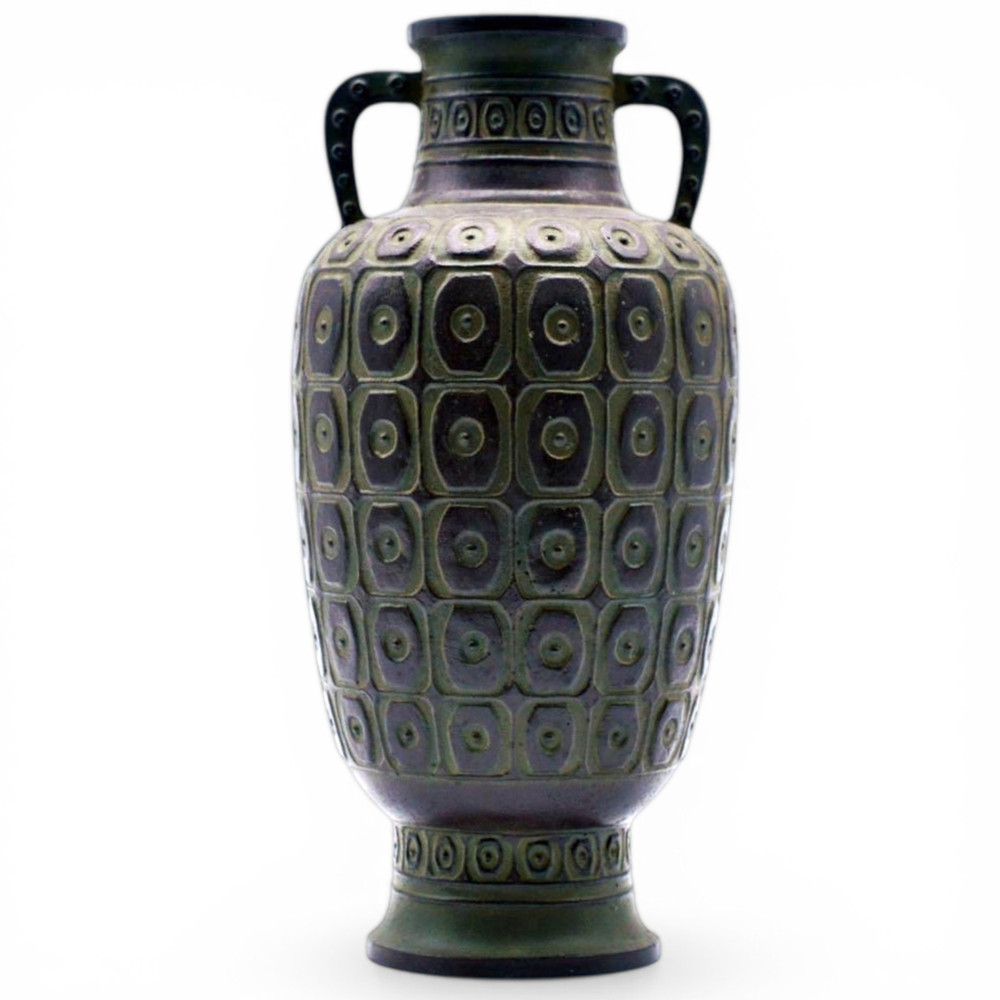 Japanese Antique Bronze Vase Meiji Period Jar Vessel Sculpture Metalwork 9 inch