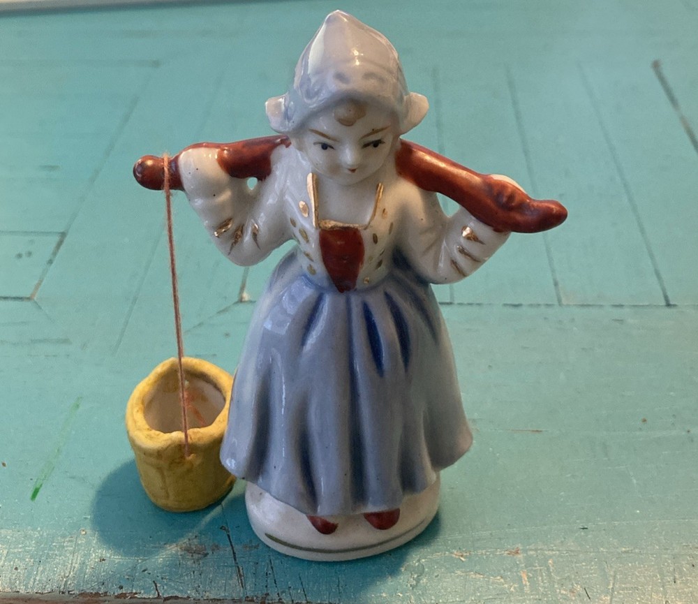 Vintage Hand Painted Dutch Girl Figurine Milk Maid with 1 Bucket Ceramic