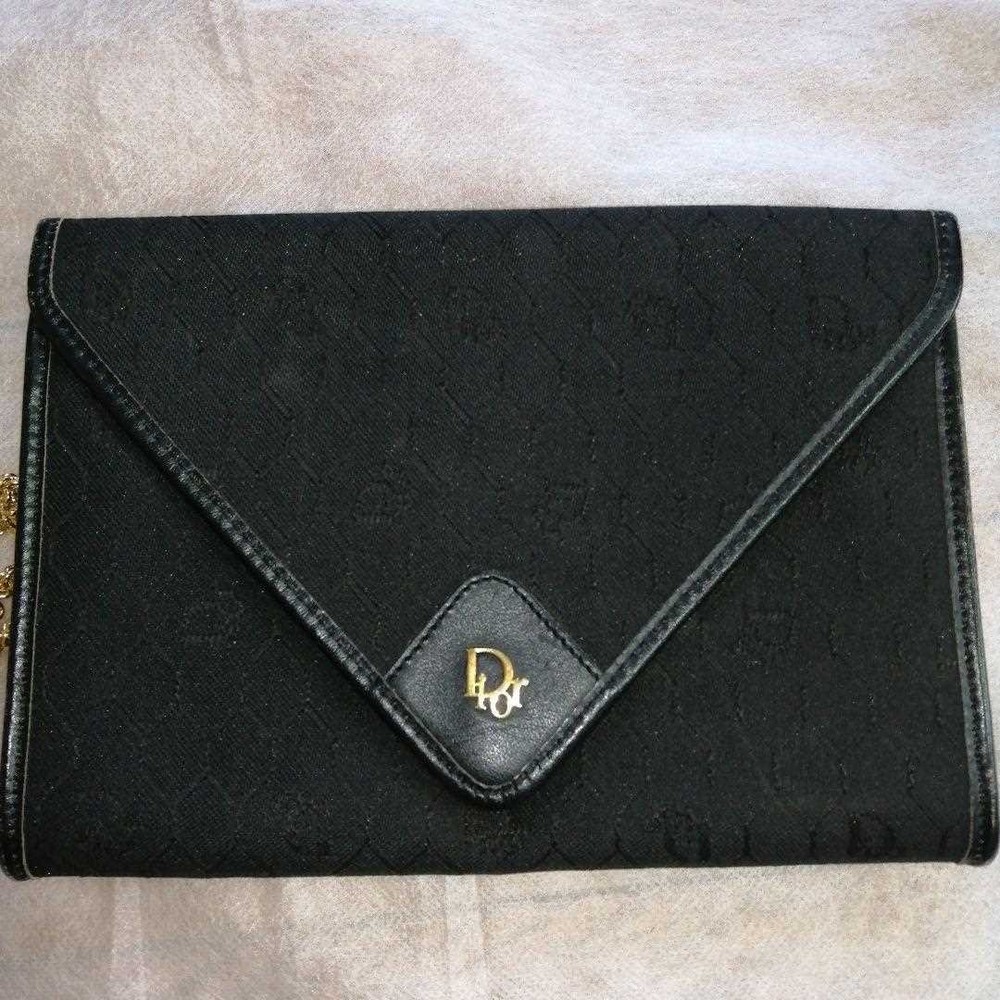 Dior Logo Canvas Black Clutch Shoulder Bag Women's Pre-Owned Japan