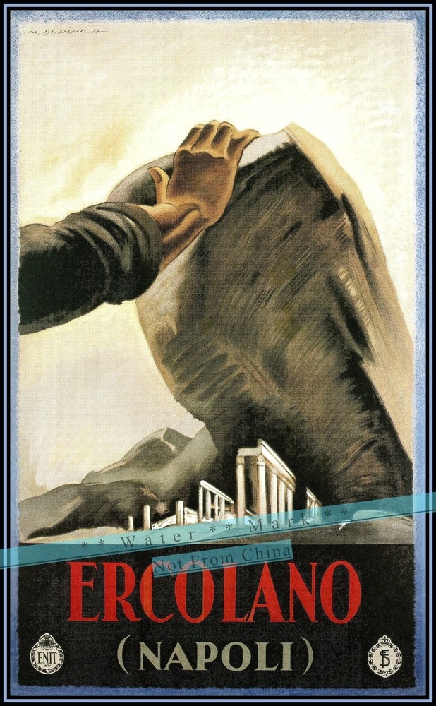 Ercolano Italy 1928 Italian Travel Vintage Poster Print Retro Style Wall Art