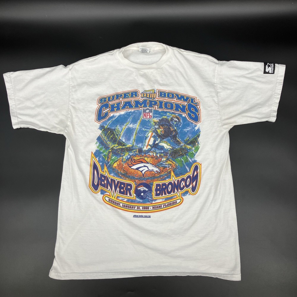 Vintage 1999 DENVER BRONCOS Super Bowl XXXIII Champions white tee Starter tag L