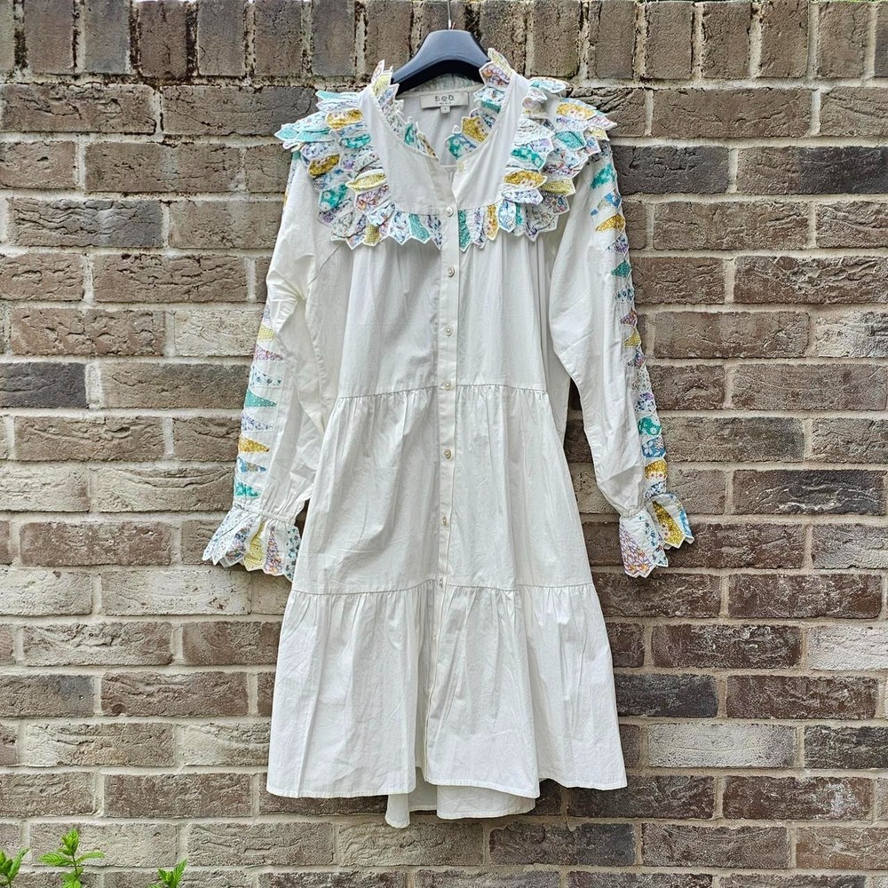 Sea New York Patchwork Dress | Tiered Midi Dress | Size S