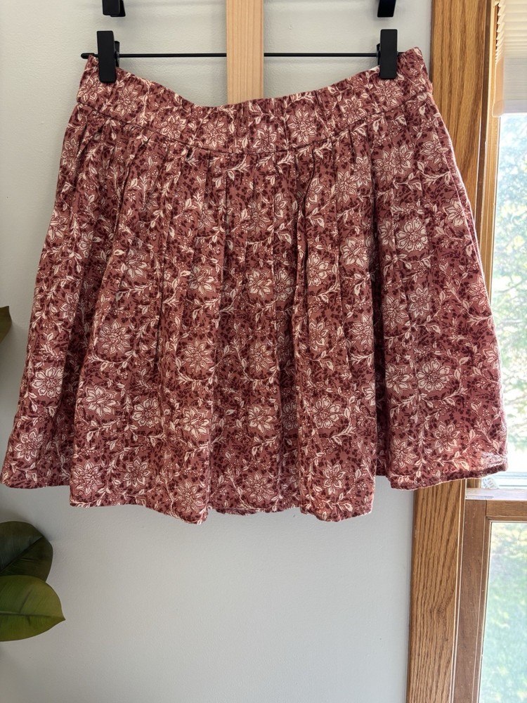 American Eagle Pink Floral Cotton Pleated Mini Skirt with Elastic Waist, Size L