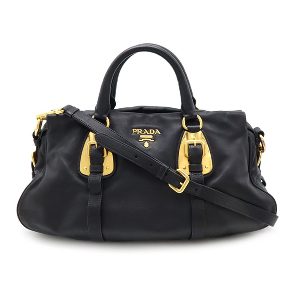 RARE PRADA Leather Tote Shoulder Crossbody Bag 2WAY Black Nero