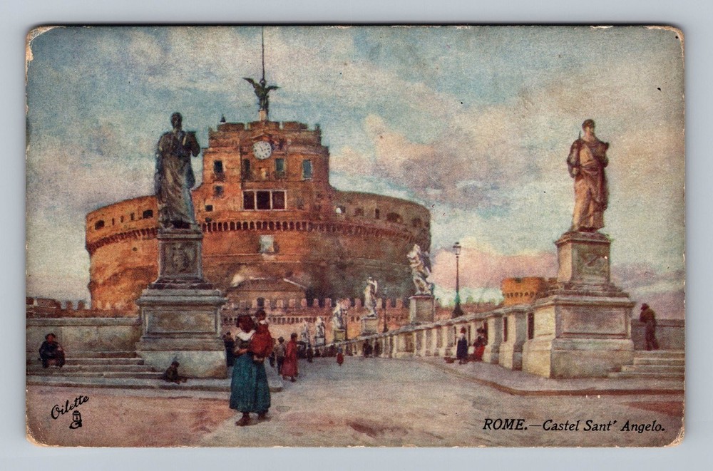 Rome- TUCK'S Castel Sant Angelo Statues Souvenir Old Card View Vintage Postcard