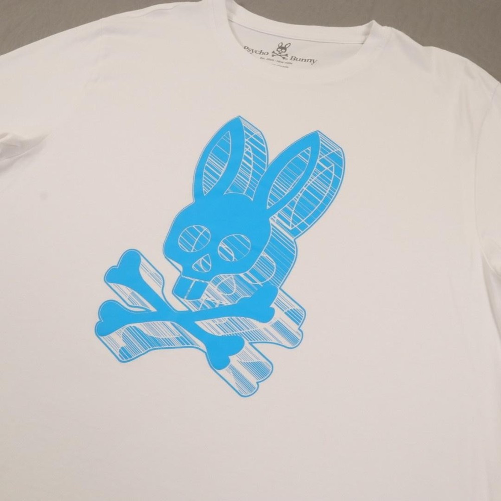 Psycho Bunny Shirt Mens XL 7 White Big Logo Skull Bunny Graphic Tee Pima Cotton