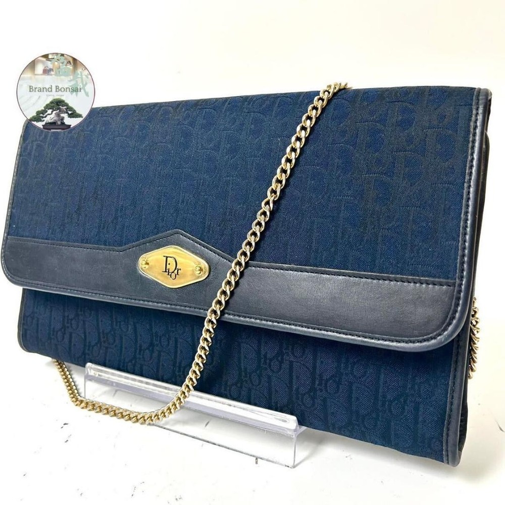 Dior Trotter Navy Canvas Leather Chain Shoulder Bag New