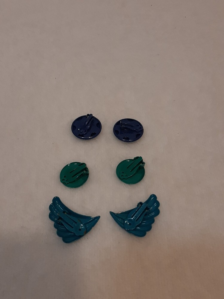 Vintage Painted Metal Clip On Earrings Lot of 3 Retro 80's 90's Bright Colors