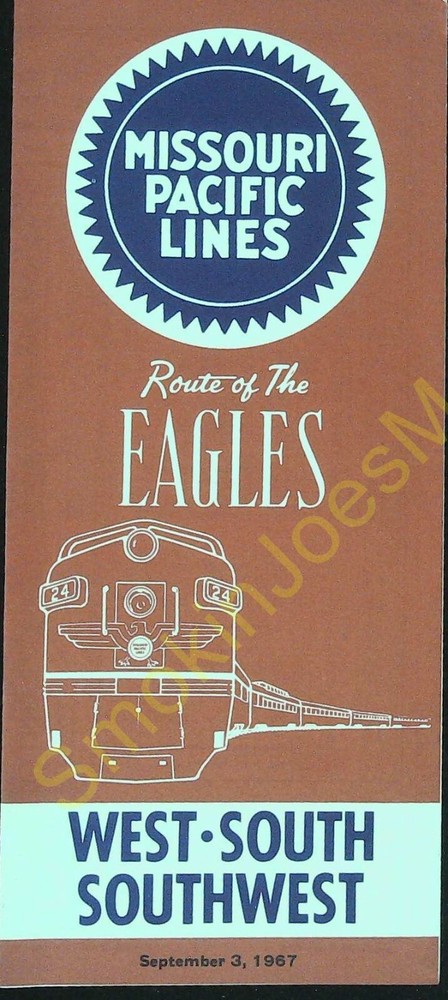 Vintage Train Schedules Missouri Pacific Lines Route of the Eagles Sept 3 1967