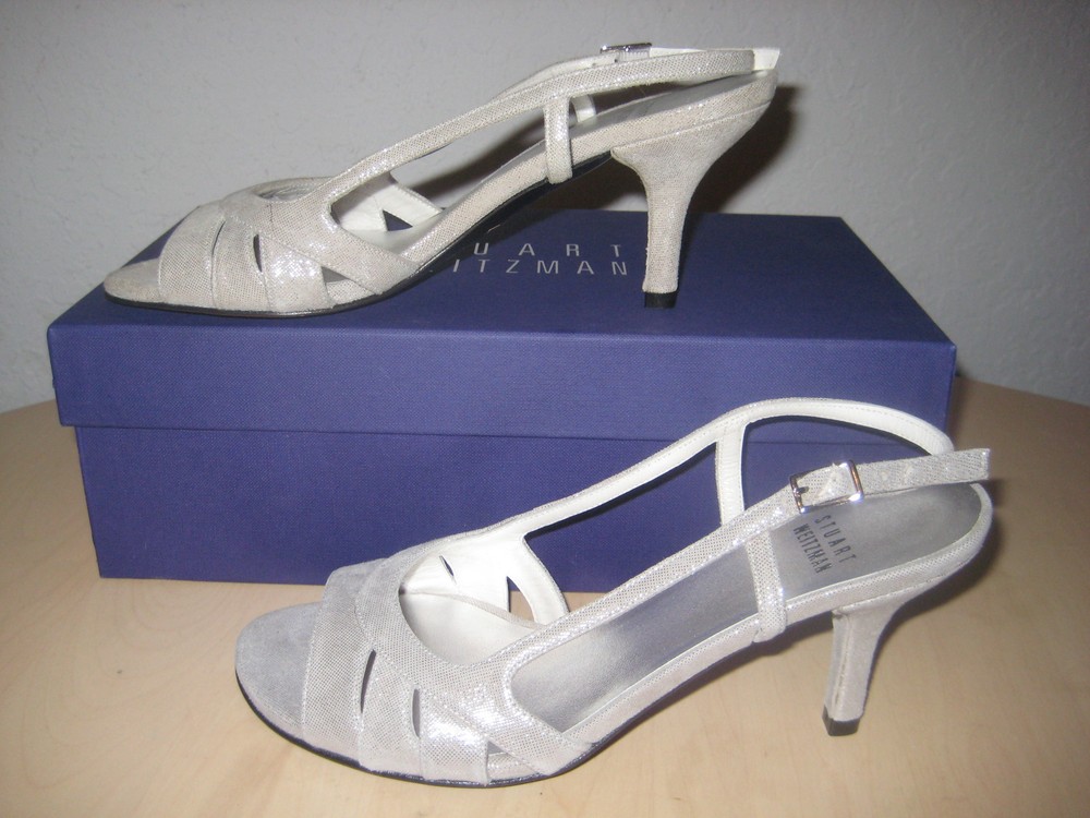 Stuart Weitzman Shoes Size 6 M Womens New Mischievous Silver Open Toe Heels