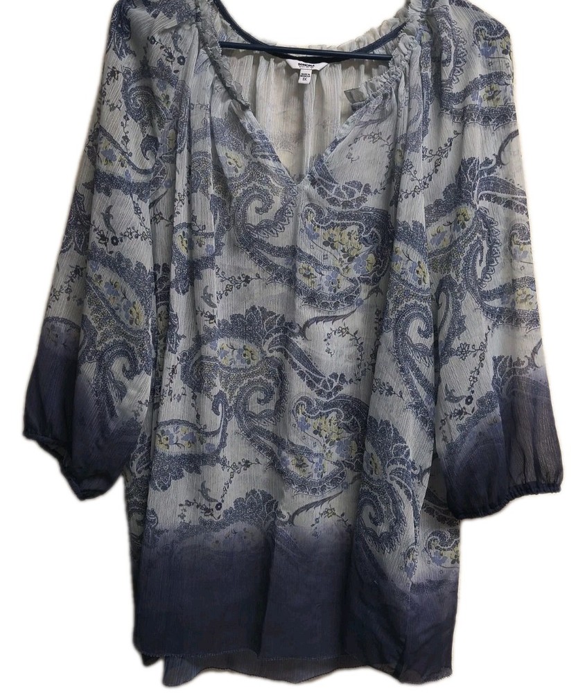 Women’s Plus Size 1X Paisley Peasant Blouse Blue Purple Boho Top