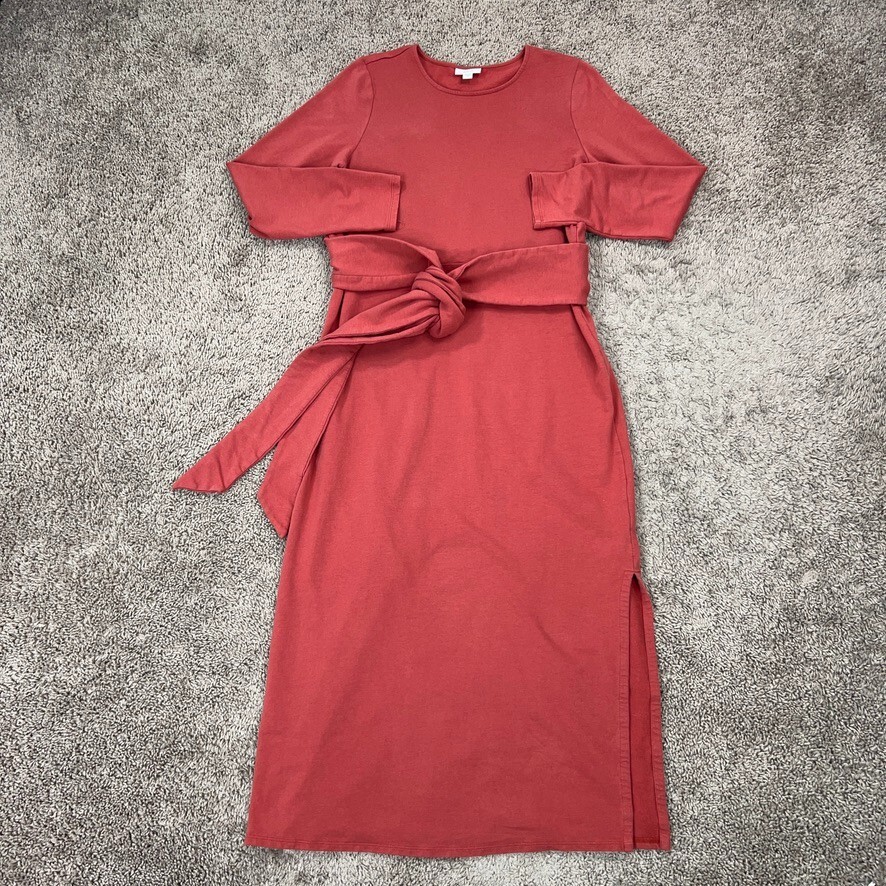 Pure J Jill Dress Womens Medium Red Orange Pima Belted Coastal Resort Vacation