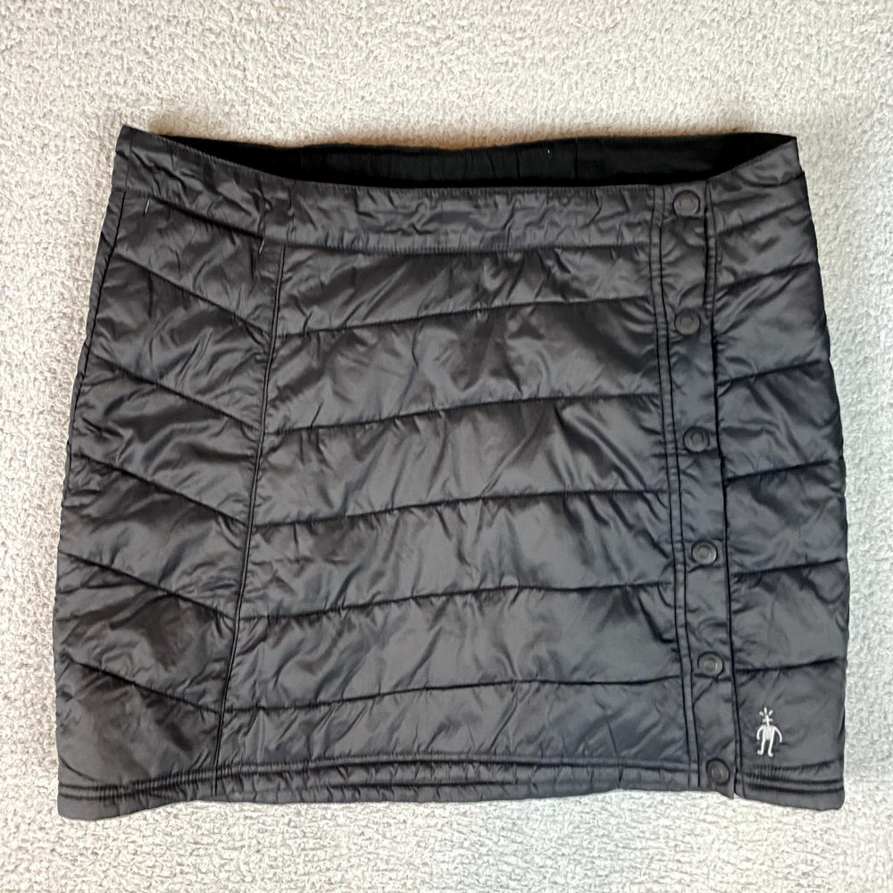 Smartwool PhD Smartloft Puffer Skirt Womens M Black Pocket Snap Nylon Wool Mini