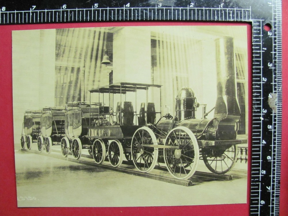 SEPIA TONE PHOTO of MOHAWK & HUDSON 0-4-0 LOCOMOTIVE DeWITT CLINTON w 3 COACHES