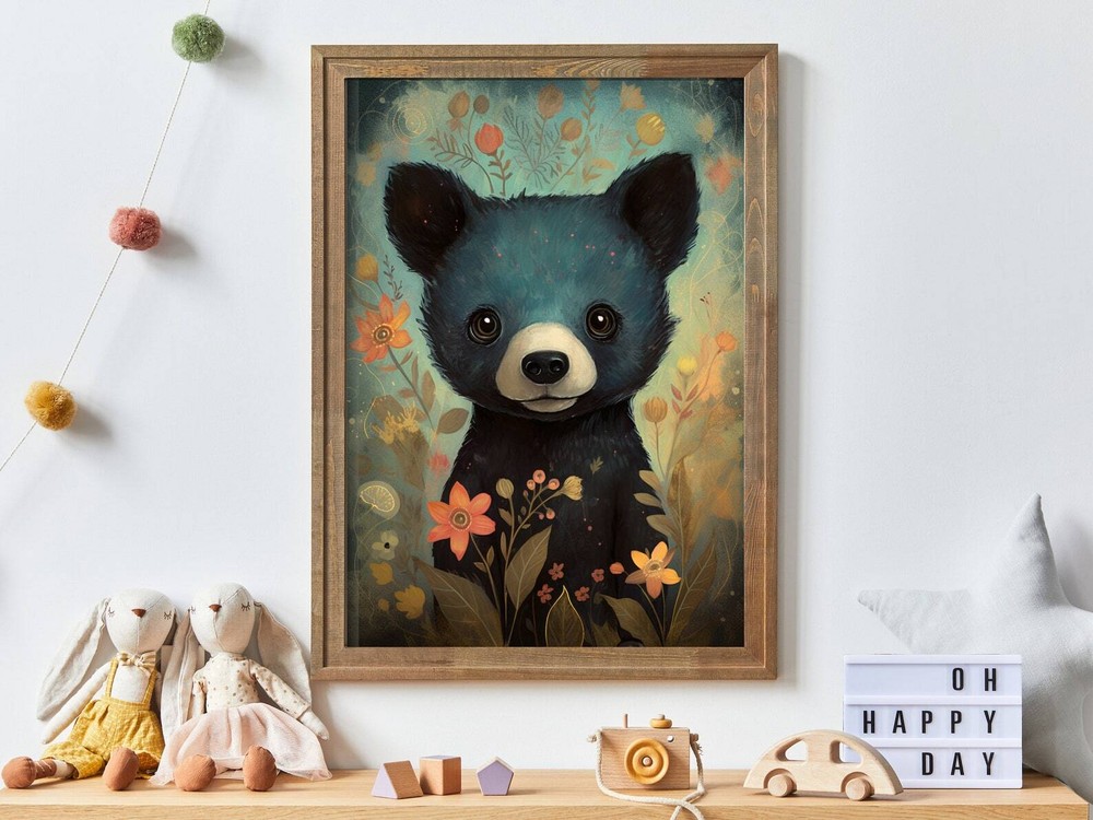 Neutral Black Bear Nursery Decor Rustic Forest Animal Baby Room Theme