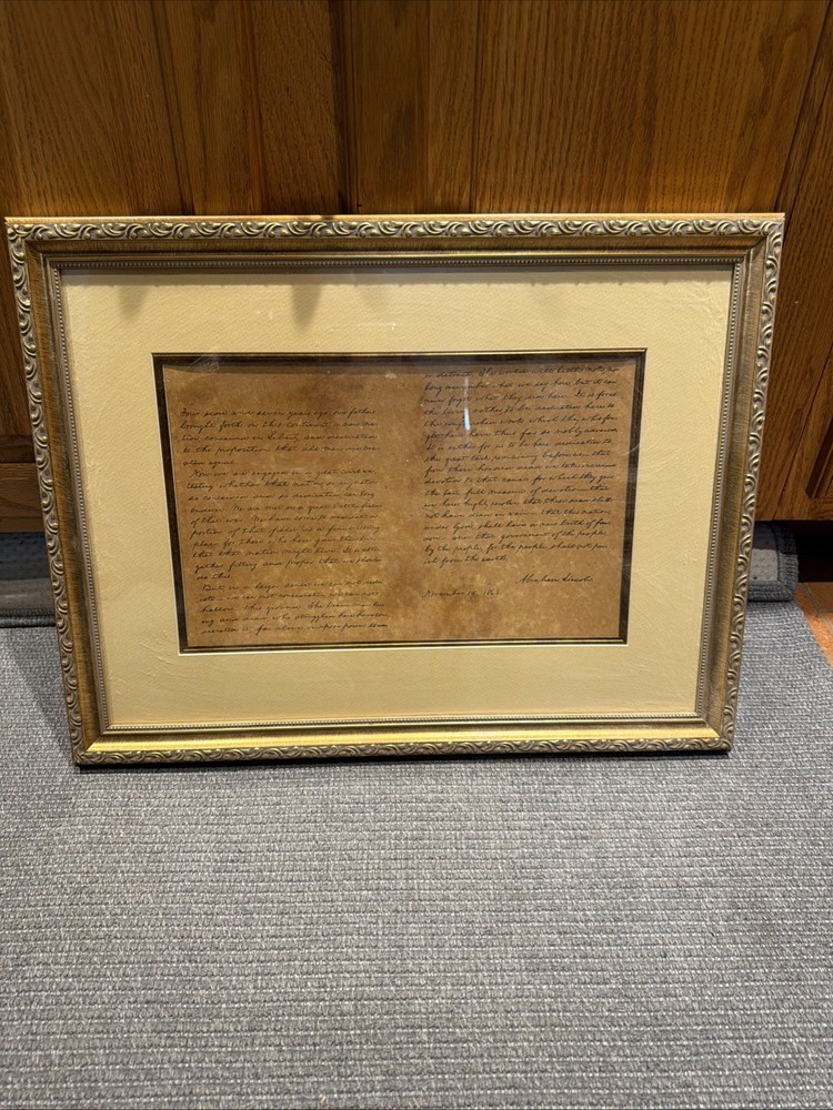 The Gettysburg Address Copy Replica Framed & Matted Abraham Lincoln Nov 19 1863
