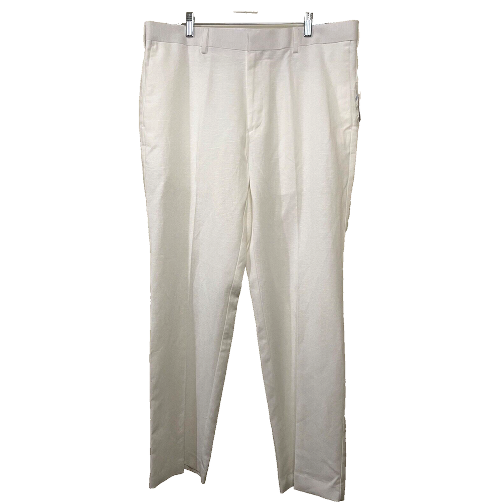 NWT CubETRNL Cubavera White Linen Blend Dress Pants W36 L32 Flat Front