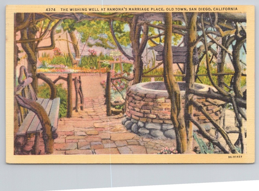 Wishing Well Ramona's Marriage Place Old Town San Diego 1952 Postcard