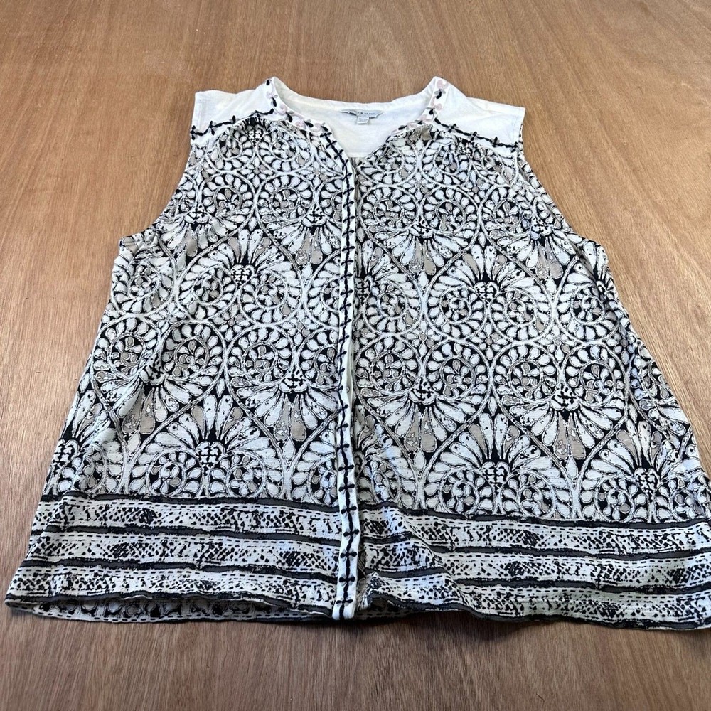 Lucky Brand XL Embroidered Boho Sleeveless Top Cotton Linen