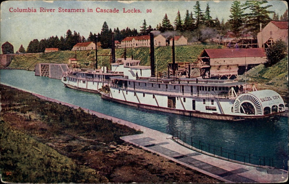 Columbia River Steamers Cascade Locks Oregon vintage postcard q769