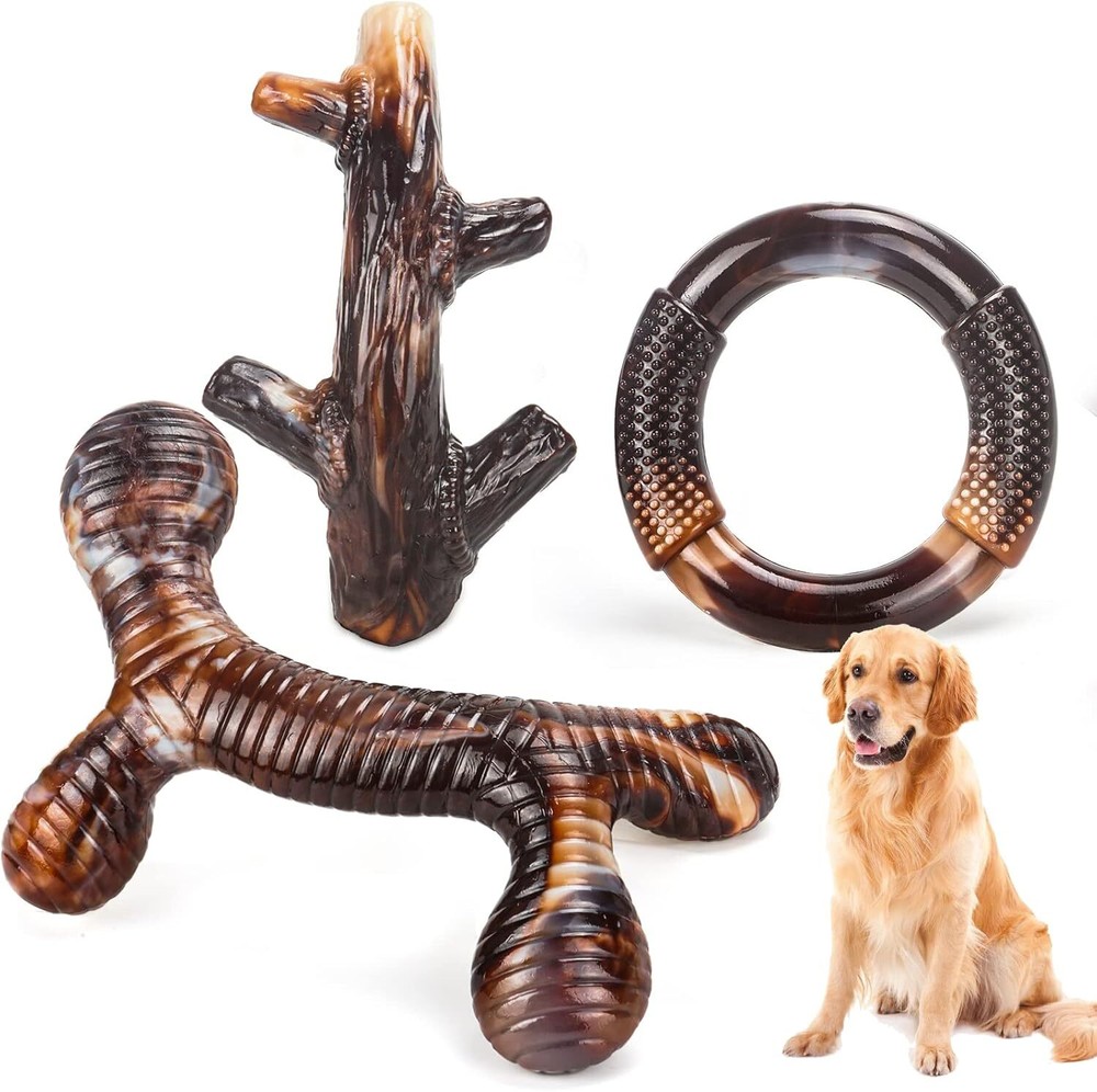 Zimtty Dog Toys, 3 Pack Indestructible Chew Toys for Aggressive Brown1