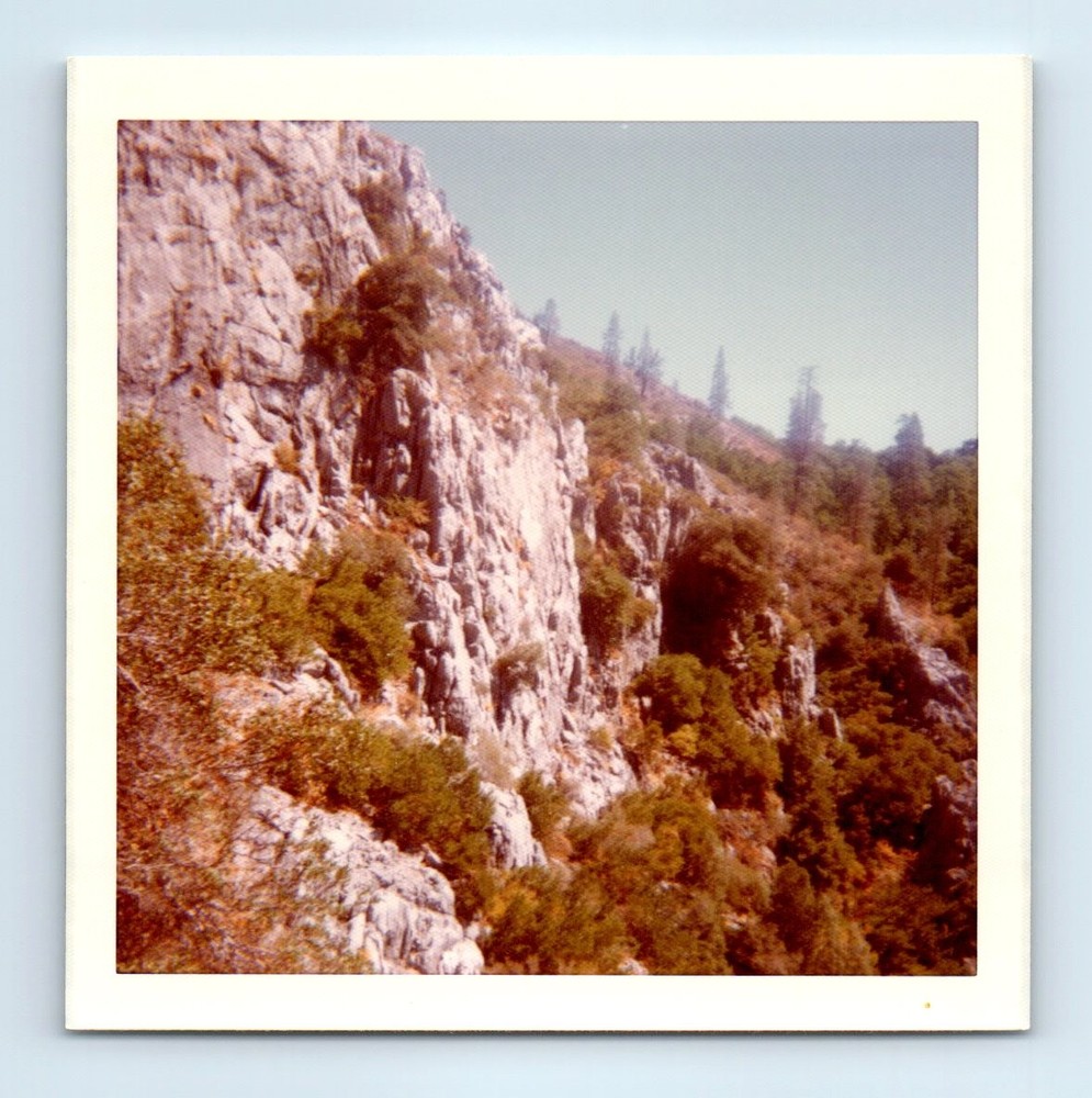 Old Vintage Square Color Photo MOUNTAIN LANDSCAPE ROCK CLIFF SNAPSHOT PICTURE
