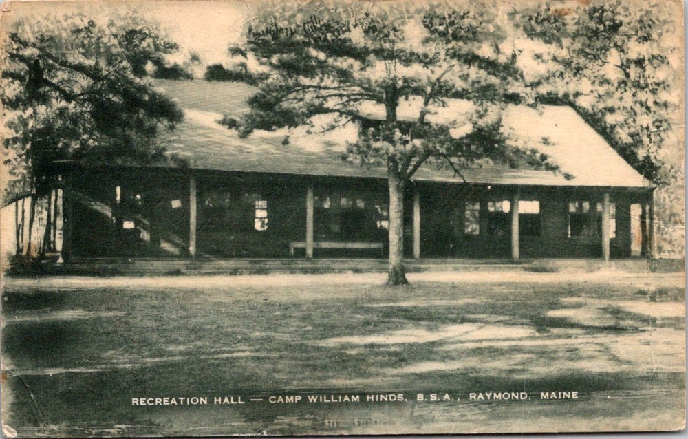 Dr Jim Stamps Postcard Recreation Hall Camp William Hinds Raymond Maine Creased