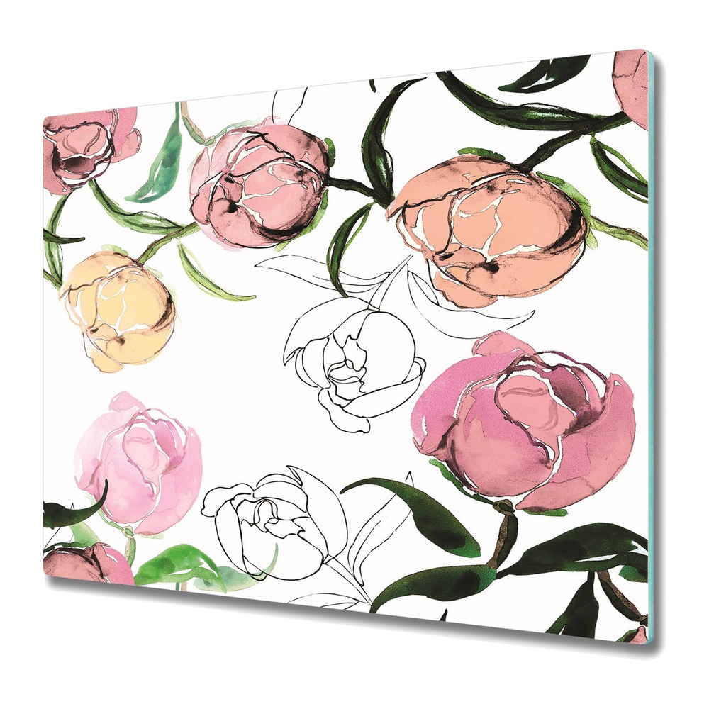 Glass Chopping Board Utensil Board Peony Buds Floral Flowers Peonies art 60x52