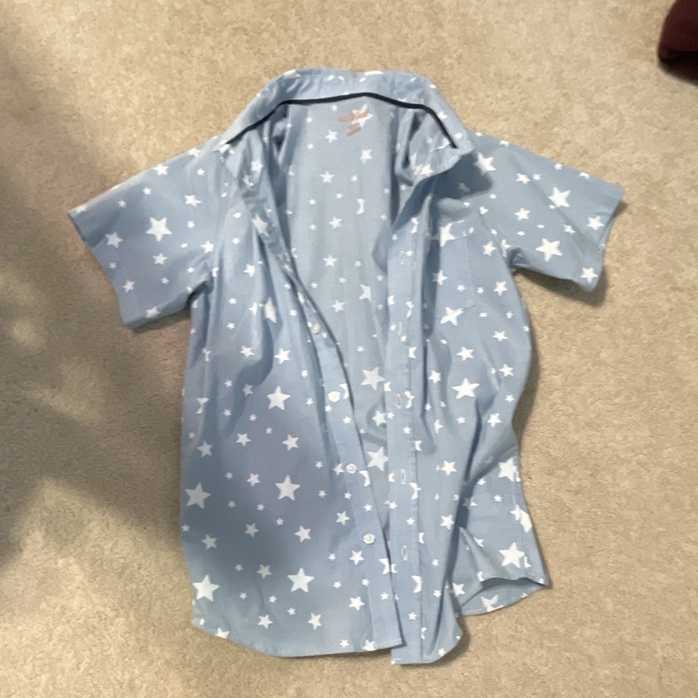Cat & Jack Boys 4T/5T Blue White Stars Short Sleeve Collared Button-Up