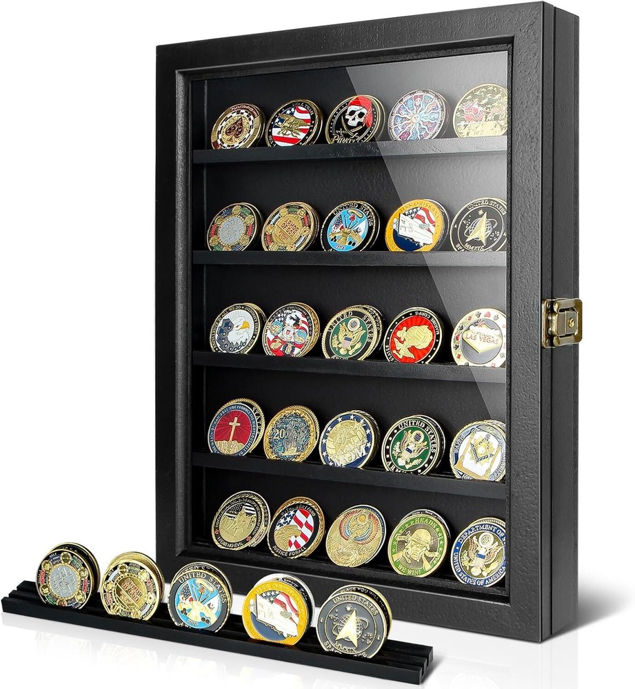 Military Challenge Coin Display Case Wall Stand for Medals & Awards  