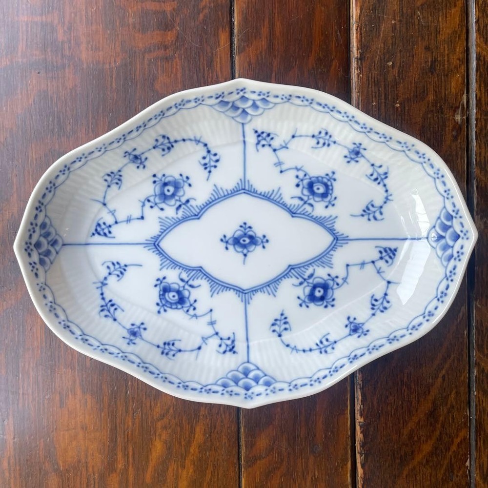 Royal Copenhagen Blue Fluted Half Lace Oval Dish Used Denmark