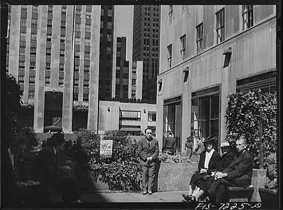 New York NY Rockefeller Center Central Plaza 1930s Pedestrians Skyscrapers
