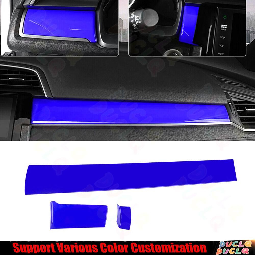 For Honda Civic 2016-2021 Bright Blue Center Console Dashboard Panel Strip 3pcs