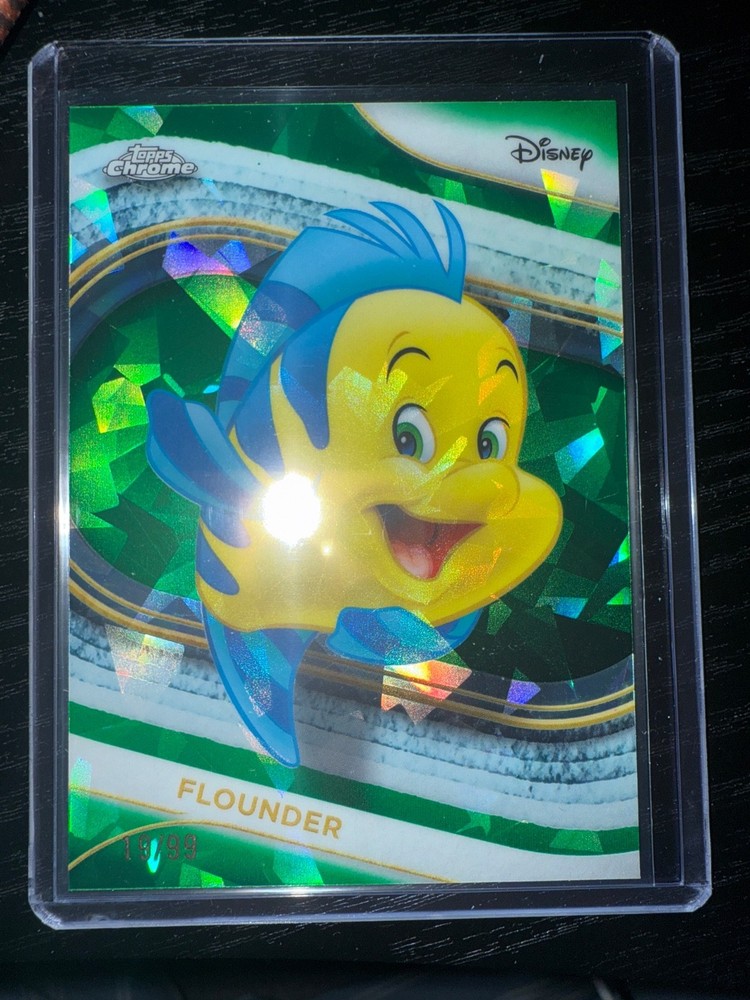 2025 Topps Chrome Disney Sapphire Flounder Green /99- The Little Mermaid