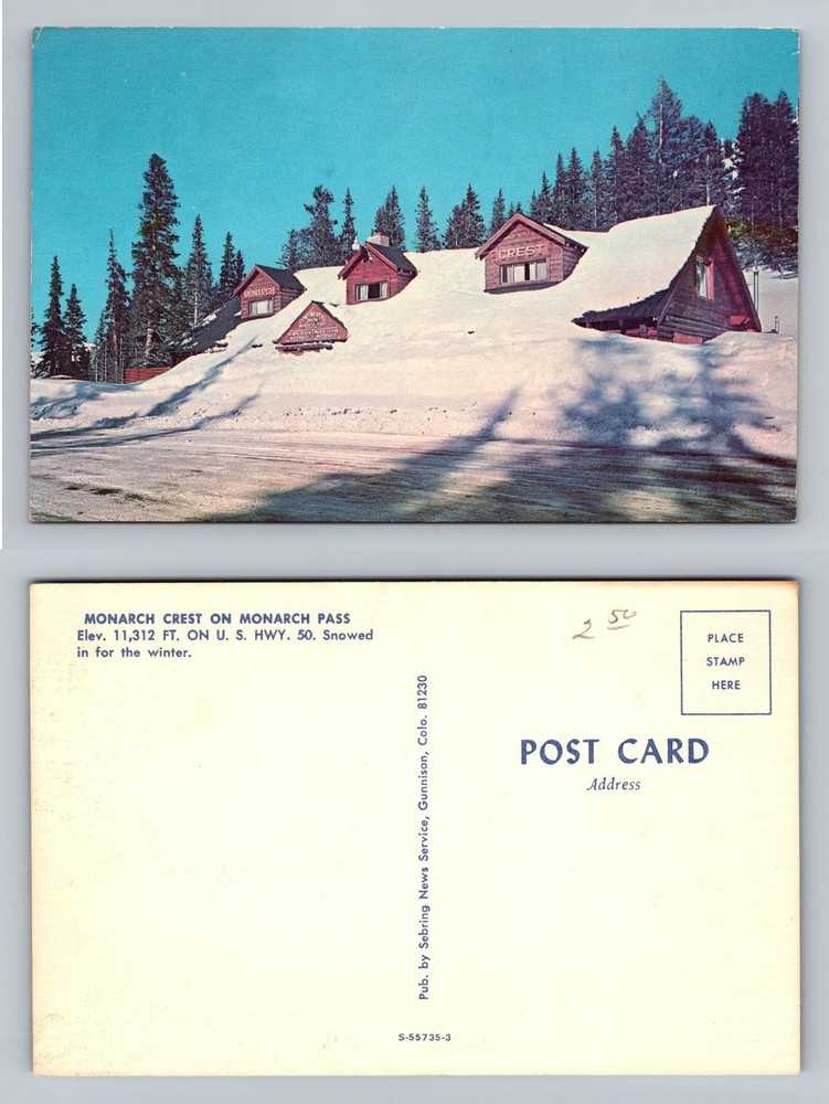 Monarch Pass, CO-Colorado, Crest Cabins in Snow Scene View Vintage Postcard