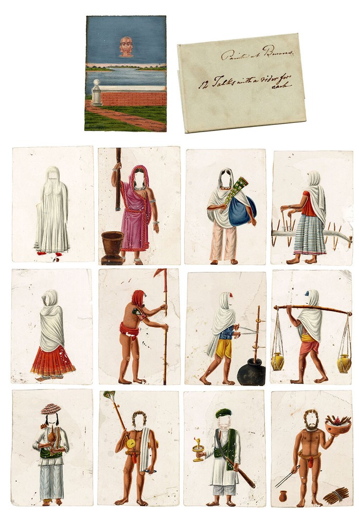 Indian Company School Mica Painting 'Transformation Game' – Set of 12 Figures...