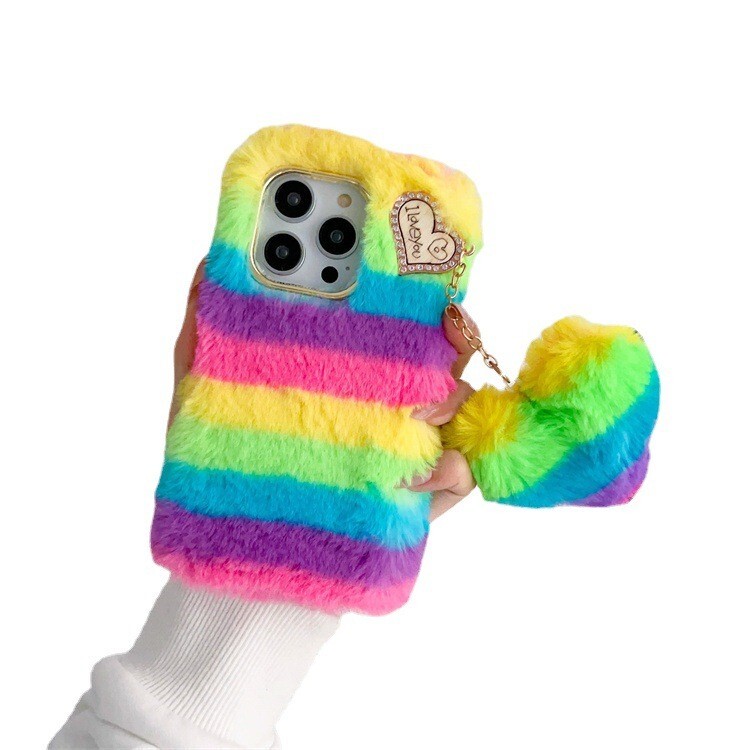 Winter Rainbow Love Plush Shell Shockproof Phone Covers For iphone Samsung Case